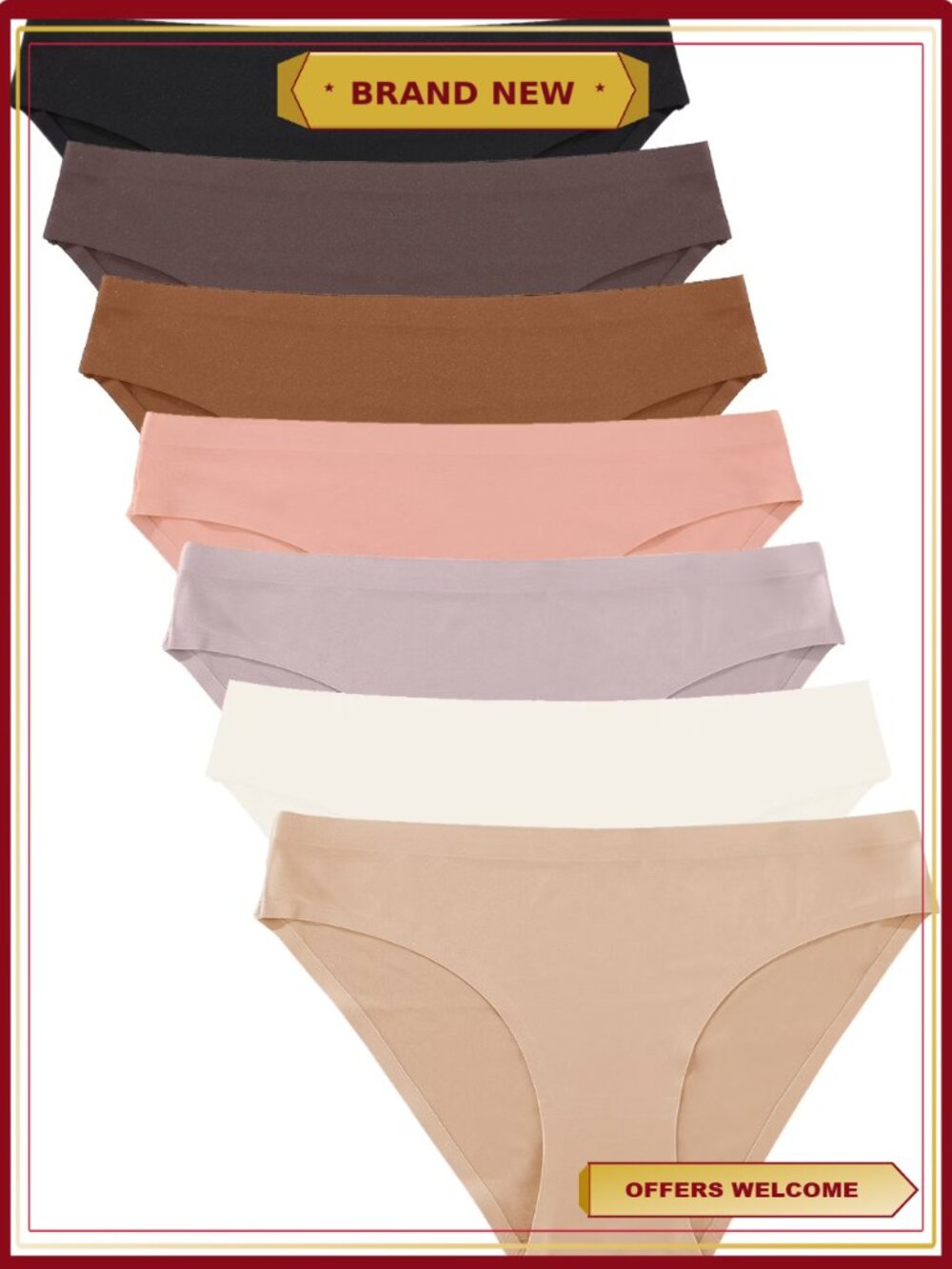 Seamless No Show Bikini Panties Hipster 7 Pack, Spandex Stretchy Invisible